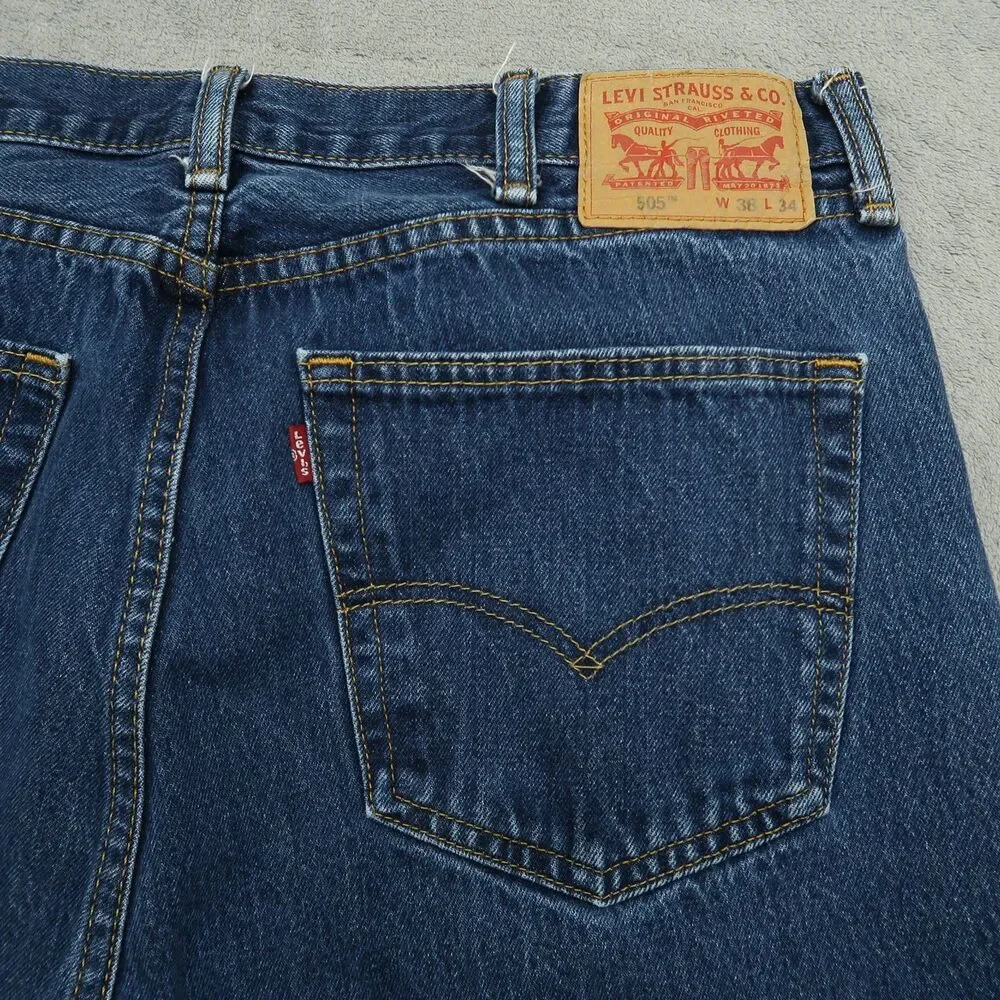 Levi's 505 Jeans Mens Size 38x34 Blue Regular Straight 100% Cotton Denim